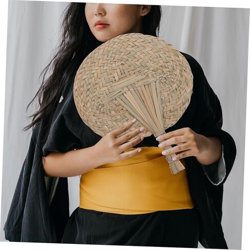 Zerodeko 2 Pcs Hand-crocheted Rattan Hand Fans Big Handmade Fan Handwoven Straw for Outdoor Indoor in Saudi Arabia