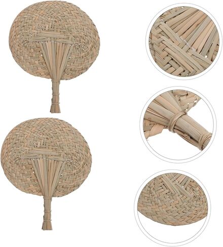 Zerodeko 2 Pcs Hand-crocheted Rattan Hand Fans Big Handmade Fan Handwoven Straw for Outdoor Indoor in Saudi Arabia