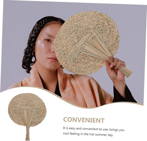 Zerodeko 2 Pcs Hand-crocheted Rattan Hand Fans Big Handmade Fan Handwoven Straw for Outdoor Indoor in Saudi Arabia