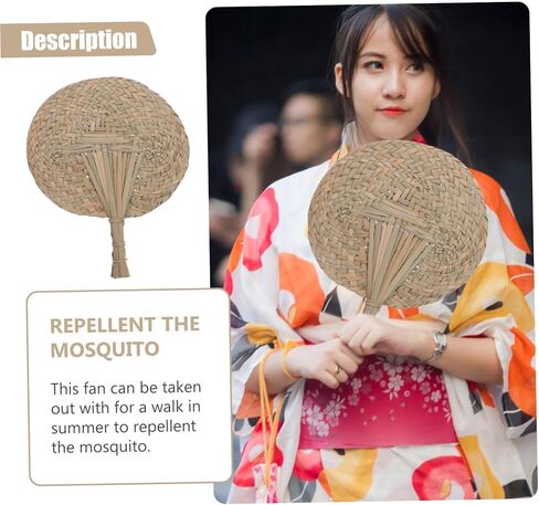 Zerodeko 2 Pcs Hand-crocheted Rattan Hand Fans Big Handmade Fan Handwoven Straw for Outdoor Indoor in Saudi Arabia