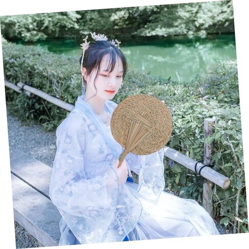 Zerodeko 2 Pcs Hand-crocheted Rattan Hand Fans Big Handmade Fan Handwoven Straw for Outdoor Indoor in Saudi Arabia