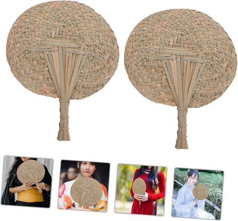 Zerodeko 2 Pcs Hand-crocheted Rattan Hand Fans Big Handmade Fan Handwoven Straw for Outdoor Indoor in Saudi Arabia