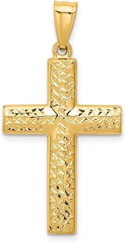 14K Yellow Gold Reversible Textured High Polished Cross Pendant, 36x18mm in Saudi Arabia