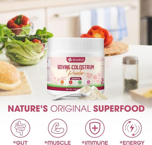 Bovine Colostrum Supplement, 3000mg per Serving, 200 Grams, Gut Health, Brain & Immune Health,Muscle Recovery & Wellness, Grass-Fed Colostrum Powder, Non-GMO, All-Natural in Saudi Arabia