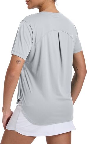 قمصان نسائية قصيرة الأكمام للتمرين، قمصان رياضية للجري، قمصان فضفاضة مناسبة للصالة الرياضية، سريعة الجفاف، عامل حماية من الأشعة فوق البنفسجية 50+ in Kuwait