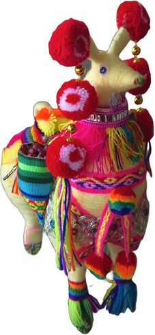 Colorful Andean Llama Ornament – Vibrant Peruvian Decorative Figurine with Traditional Pom-Pom – Festive Ethnic Home Décor Accent for Shelf, Table, or Hanging Display (9.8 | White) in Kuwait