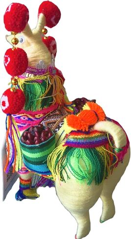 Colorful Andean Llama Ornament – Vibrant Peruvian Decorative Figurine with Traditional Pom-Pom – Festive Ethnic Home Décor Accent for Shelf, Table, or Hanging Display (9.8 | White) in Kuwait