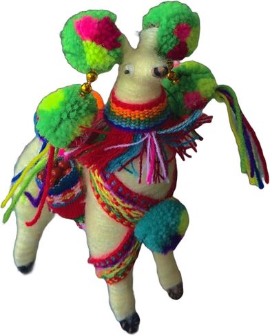 Colorful Andean Llama Ornament – Vibrant Peruvian Decorative Figurine with Traditional Pom-Pom – Festive Ethnic Home Décor Accent for Shelf, Table, or Hanging Display (9.8 | White) in Kuwait
