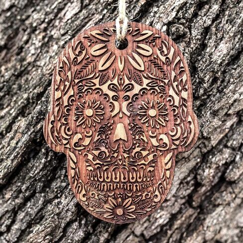 Sugar Skull - Raw Cedar Ornament 3x3in in Saudi Arabia