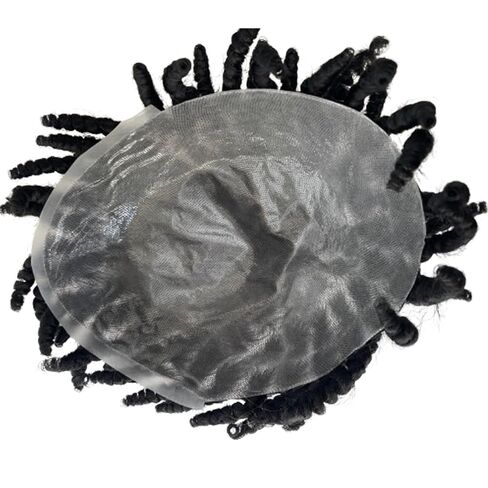 Afro Braids Toupee For Black Men All PU Afro Kinky Twist Crochet Braids Human Hair Afro Toupee for Black Men Hair Piece Mens Wig (6MM-#1 Jet Black, 8''X10'') in Saudi Arabia