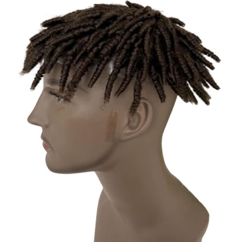 Afro Braids Toupee For Black Men All PU Afro Kinky Twist Crochet Braids Human Hair Afro Toupee for Black Men Hair Piece Mens Wig (6MM-#1 Jet Black, 8''X10'') in Saudi Arabia