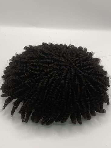 Afro Braids Toupee For Black Men All PU Afro Kinky Twist Crochet Braids Human Hair Afro Toupee for Black Men Hair Piece Mens Wig (6MM-#1 Jet Black, 8''X10'') in Saudi Arabia