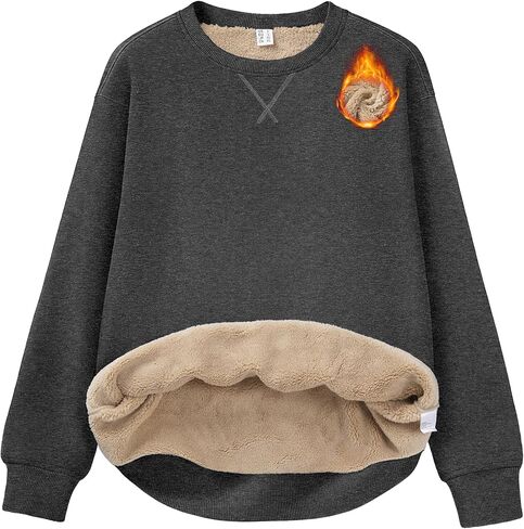MAGCOMSEN بلوزات الشتاء النسائية شيربا اصطف Crewneck كنزة صوف دافئة عادية الوزن الثقيل كم طويل بلايز in Kuwait