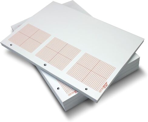 3 Grid Graph Paper, 1/8" Squares and Accentuated Axes, Right Half Blank, Double Sided, Blue Lined, 500 Sheet Ream, Three Hole Punched in Kuwait