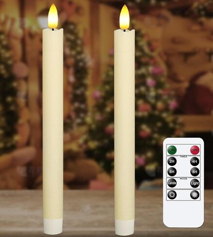 KSWING Upgraded Real Wax LED Flameless Taper Candles with Remote, 6 PCS Ivory Dripping Candlesticks Battery Operated 3D Flickering - 9.6" Long Realistic Fake Candle Sticks for Home/Wedding/Xmas Decor in Saudi Arabia