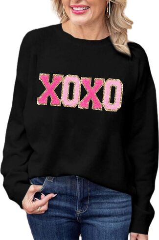 Heart Print Sweater for Women Cute Love Shaped Sweatshirt Casual Crewneck Galentine Shirt Pullover Tops in Saudi Arabia
