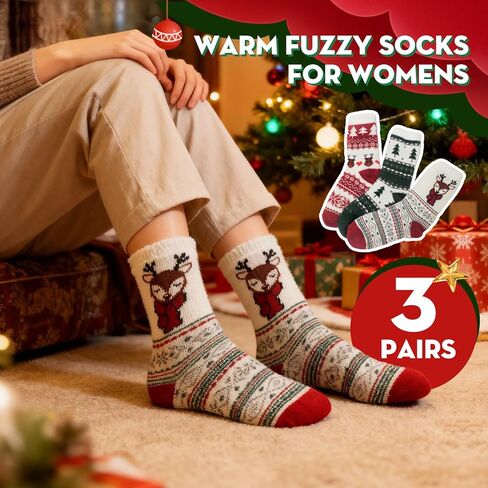 3 Pairs Christmas Socks for Women & Men, Fuzzy Holiday Socks, Cozy Xmas Gift Set in Saudi Arabia