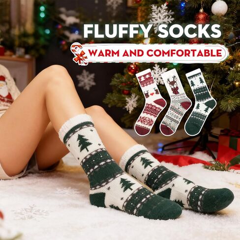 3 Pairs Christmas Socks for Women & Men, Fuzzy Holiday Socks, Cozy Xmas Gift Set in Saudi Arabia