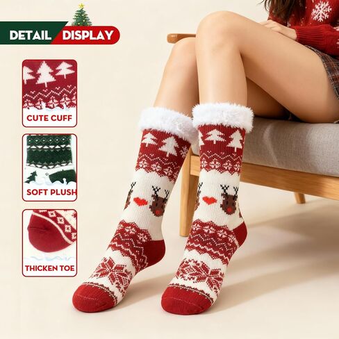 3 Pairs Christmas Socks for Women & Men, Fuzzy Holiday Socks, Cozy Xmas Gift Set in Saudi Arabia