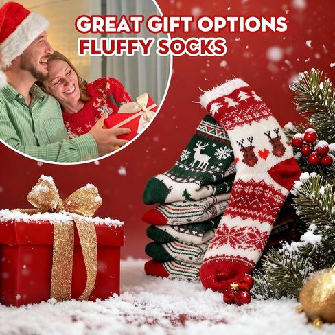 3 Pairs Christmas Socks for Women & Men, Fuzzy Holiday Socks, Cozy Xmas Gift Set in Saudi Arabia