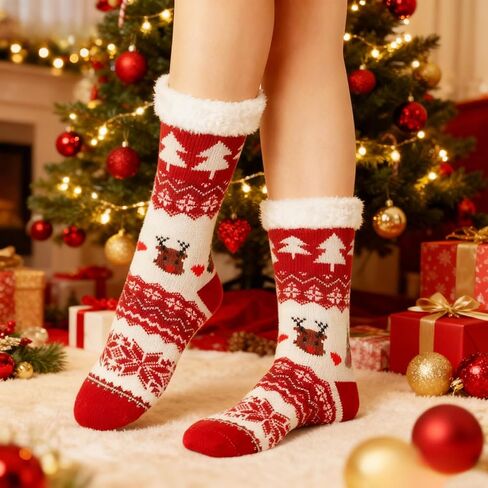 3 Pairs Christmas Socks for Women & Men, Fuzzy Holiday Socks, Cozy Xmas Gift Set in Saudi Arabia