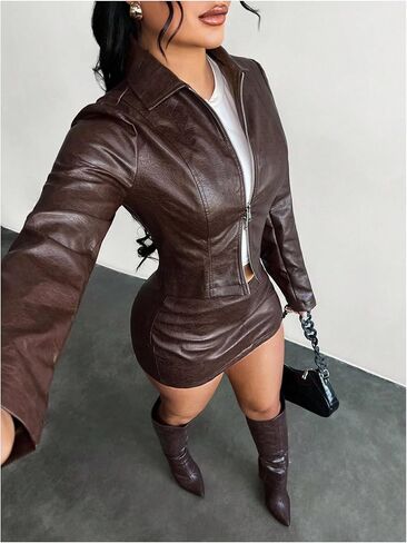 WDIRARA Women's Zip Up Faux Leather Jacket Biker Motorcycle Jackets Cropped Coat in Saudi Arabia