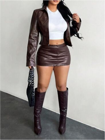WDIRARA Women's Zip Up Faux Leather Jacket Biker Motorcycle Jackets Cropped Coat in Saudi Arabia