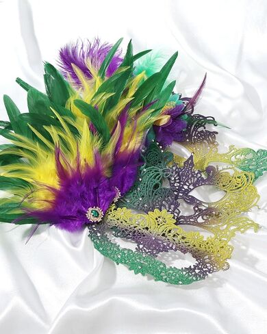 Mardi Gras Mask with Feathers - Venetian Masquerade Masks for Women Men Couples, Carnival Mask for Party in Saudi Arabia