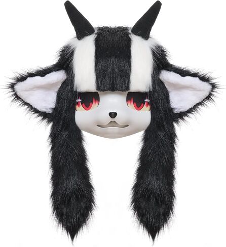 Handmade Furry Cute Horn Doll Mask Beast Costume Mask for Cute Halloween, Cosplay & Party (No Battery) in Saudi Arabia