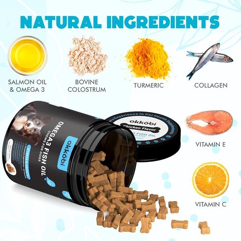 Omega 3 Chews for Dogs - 150Pcs - Dog Skin and Coat Supplement - Rich in EPA & DHA Fatty Acids - Itching Skin Relief Chews - Reduce Hair Shedding - Made with Fish Oil - Chicken in Saudi Arabia