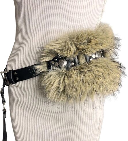 Women Y2k Faux Fur Leather Belt PU Studded Furry Belt Gothic Punk Belts Accessories for Dresses and Pants in Saudi Arabia