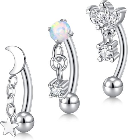 FECTAS Dangle Rook Eyebrow Piercing Jewelry Gold Silver 16G Rook Earrings for Women Eyebrow Rings Tiny Small Belly Rings Vertical Labret Lip Jewelry 8mm in Saudi Arabia