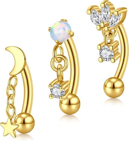 FECTAS Dangle Rook Eyebrow Piercing Jewelry Gold Silver 16G Rook Earrings for Women Eyebrow Rings Tiny Small Belly Rings Vertical Labret Lip Jewelry 8mm in Saudi Arabia