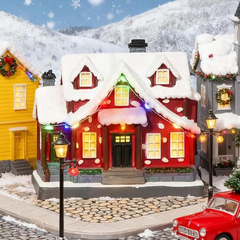 Christmas Village House with LED Light-up, 4.9 Inch Christmas Collectible Building, Mini Village Decoration, Xmas Decor for Indoor Home, Family Room, Desktop & Tabletop in Saudi Arabia