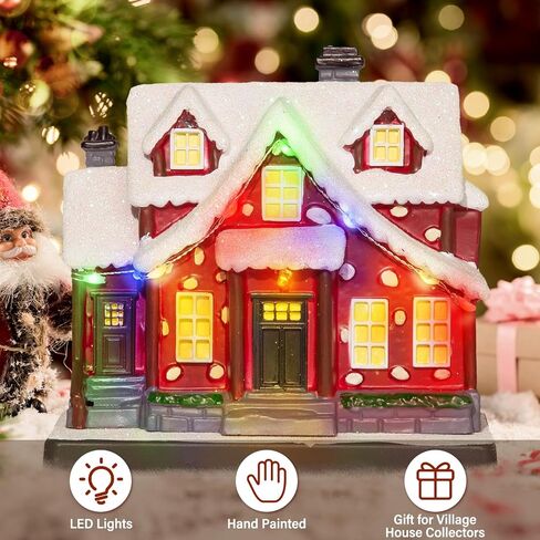 Christmas Village House with LED Light-up, 4.9 Inch Christmas Collectible Building, Mini Village Decoration, Xmas Decor for Indoor Home, Family Room, Desktop & Tabletop in Saudi Arabia