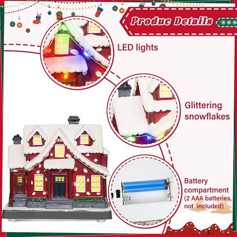 Christmas Village House with LED Light-up, 4.9 Inch Christmas Collectible Building, Mini Village Decoration, Xmas Decor for Indoor Home, Family Room, Desktop & Tabletop in Saudi Arabia