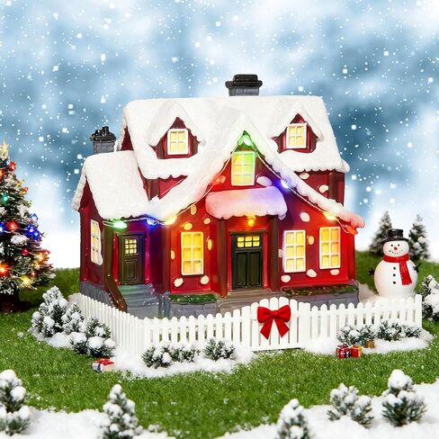 Christmas Village House with LED Light-up, 4.9 Inch Christmas Collectible Building, Mini Village Decoration, Xmas Decor for Indoor Home, Family Room, Desktop & Tabletop in Saudi Arabia