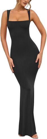 REORIA Sexy Square Neck Sleeveless Elegant Ribbded Long Maxi Dress Wedding Guest Dresses for Women 2026 Summer in Saudi Arabia