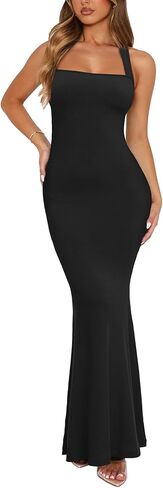 REORIA Sexy Square Neck Sleeveless Elegant Ribbded Long Maxi Dress Wedding Guest Dresses for Women 2026 Summer in Saudi Arabia