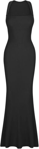 REORIA Sexy Square Neck Sleeveless Elegant Ribbded Long Maxi Dress Wedding Guest Dresses for Women 2026 Summer in Saudi Arabia