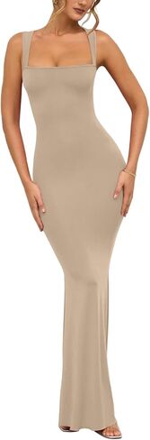 REORIA Sexy Square Neck Sleeveless Elegant Ribbded Long Maxi Dress Wedding Guest Dresses for Women 2026 Summer in Saudi Arabia