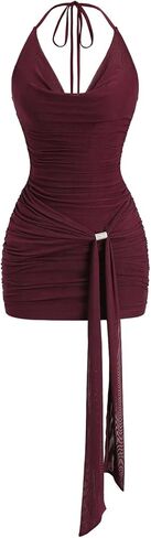 Floerns Women's Going Out Y2K Sexy Halter Dress Sleeveless Draped Ruched Side Tie Front Backless Party Mini Dresses in Saudi Arabia