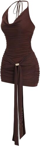 Floerns Women's Going Out Y2K Sexy Halter Dress Sleeveless Draped Ruched Side Tie Front Backless Party Mini Dresses in Saudi Arabia