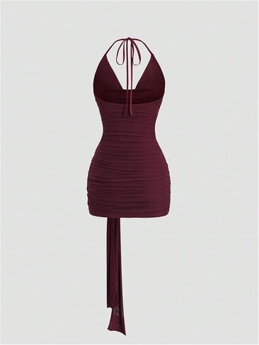 Floerns Women's Going Out Y2K Sexy Halter Dress Sleeveless Draped Ruched Side Tie Front Backless Party Mini Dresses in Saudi Arabia