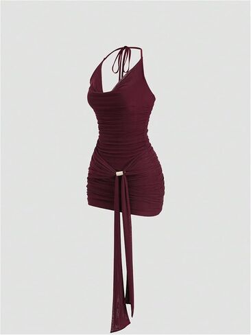 Floerns Women's Going Out Y2K Sexy Halter Dress Sleeveless Draped Ruched Side Tie Front Backless Party Mini Dresses in Saudi Arabia