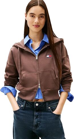 Tommy Jeans womens Medium Weight Cropped Zip Up Hoodie With Embroidered Flag Logo in Kuwait