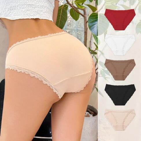 مجموعة ملابس داخلية نسائية مكونة من 5 قطع، سراويل داخلية دانتيل مثيرة ومسامية ومريحة وأنيقة وناعمة ومسامية in Saudi Arabia