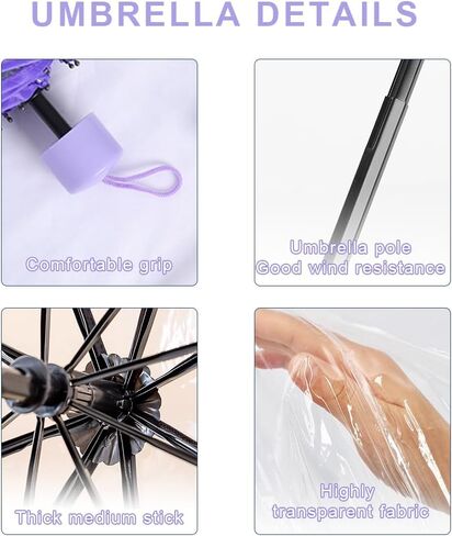 Folding Umbrella for Rain, Cute Transparent Cherry Blossom Umbrellas, Portable Waterproof (Purple) in Saudi Arabia
