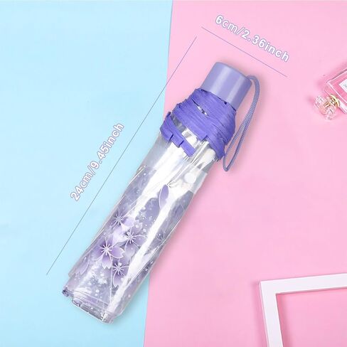 Folding Umbrella for Rain, Cute Transparent Cherry Blossom Umbrellas, Portable Waterproof (Purple) in Saudi Arabia