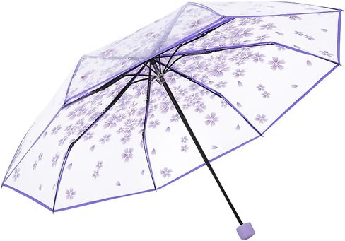 Folding Umbrella for Rain, Cute Transparent Cherry Blossom Umbrellas, Portable Waterproof (Purple) in Saudi Arabia